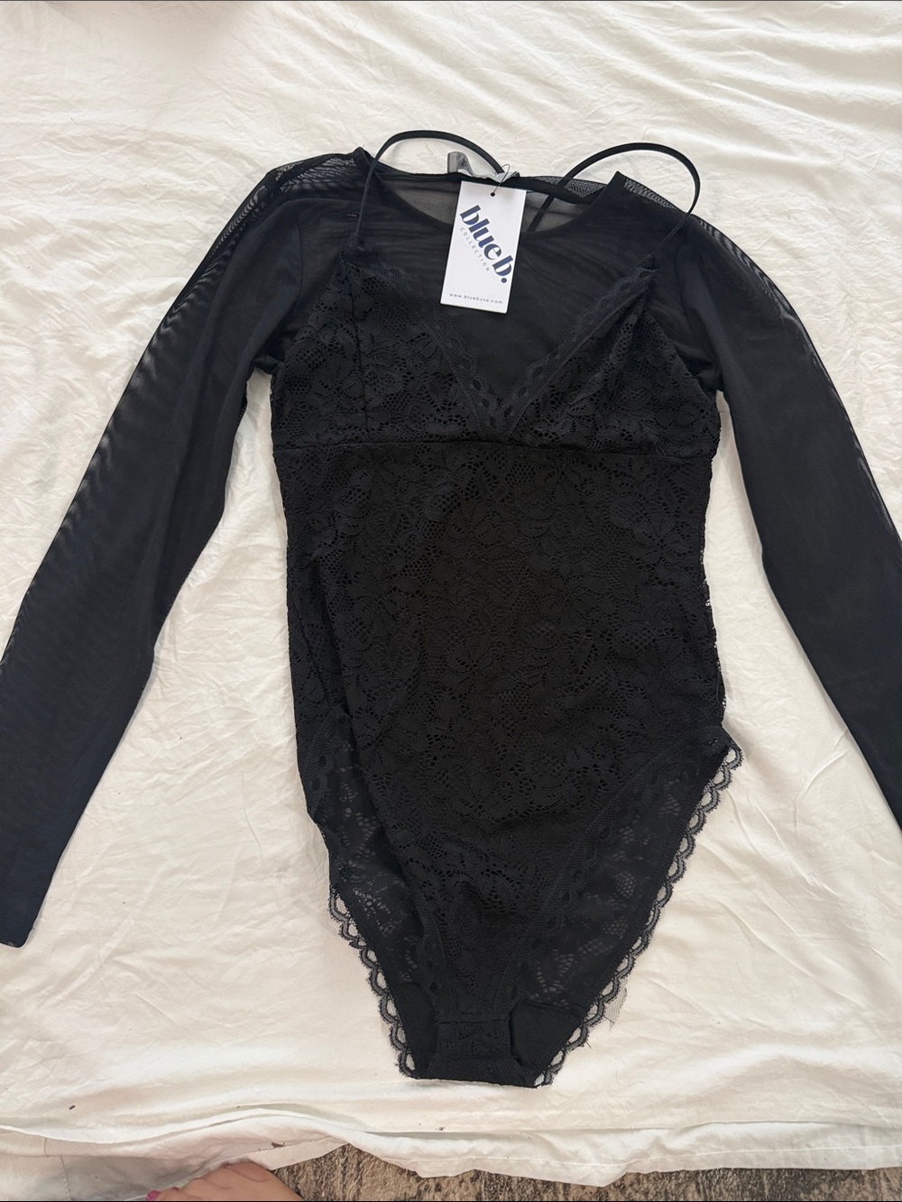 Blue B. Collection Black Lace Long-Sleeve Bodysuit